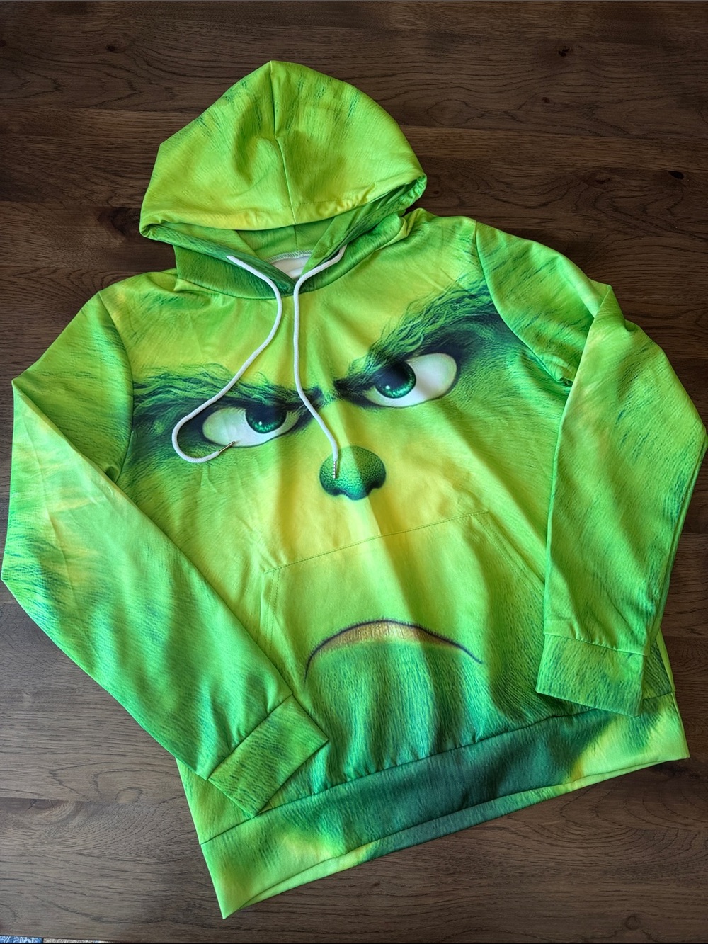 3D Printed Mens Medium Green Hooded Grinch Sweatshirt